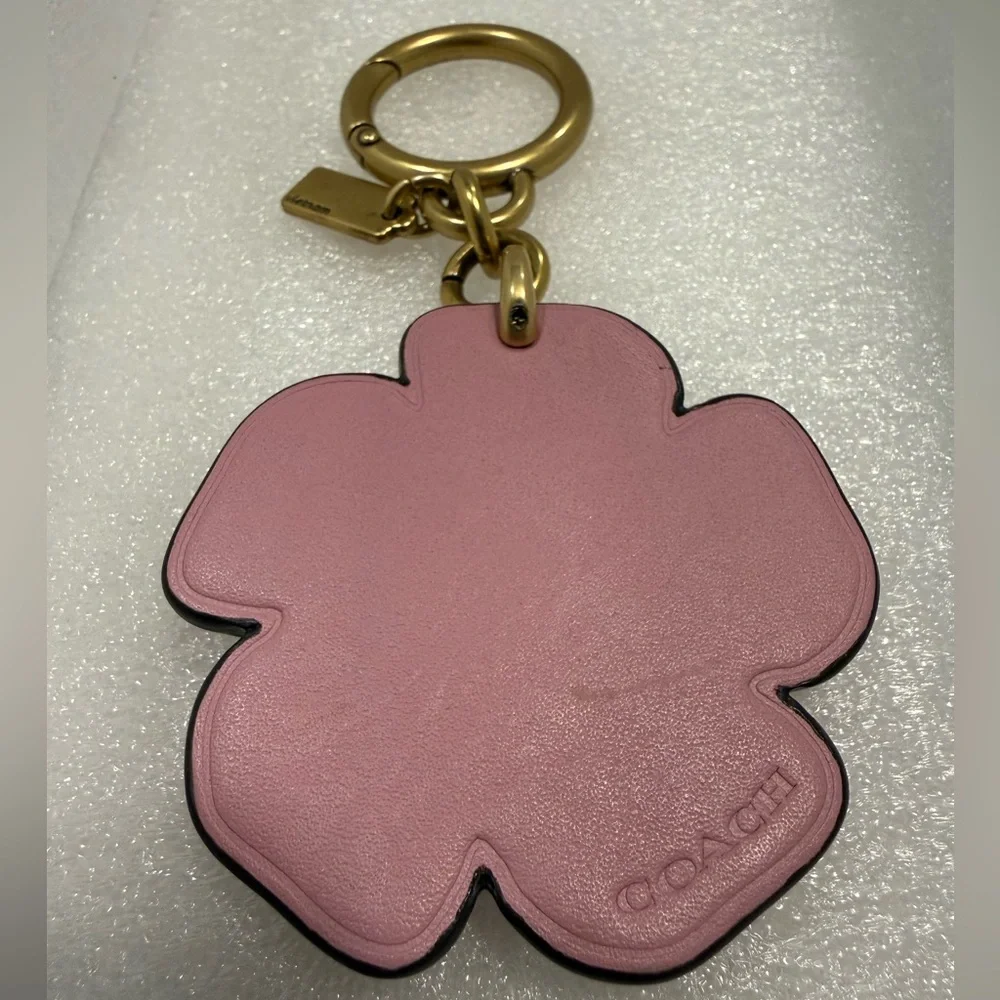 Coach Pink Floral Tea Rose Bag Charm Keychain - Picture 2 of 3